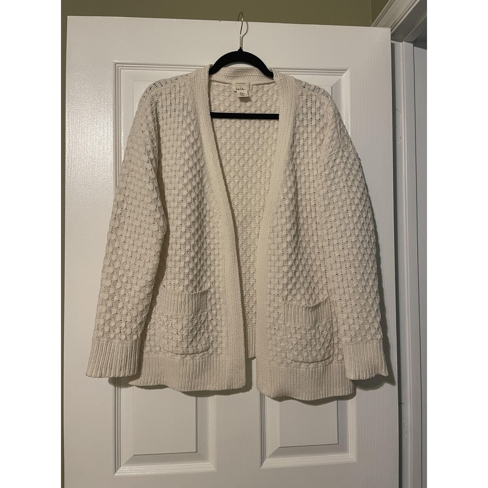 Artelier Nicole Miller Cardigan Sweater Womens Medium White Open Knit Pockets
